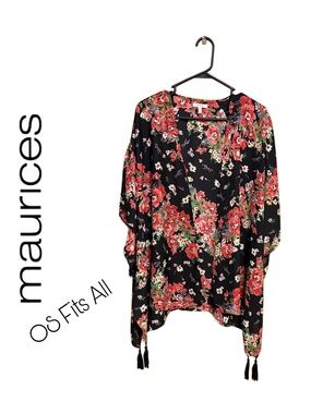 🌺 NWOT Boho Floral Kimono Tassel Cover Up Festival Beach Lightweight Cardigan 🌸